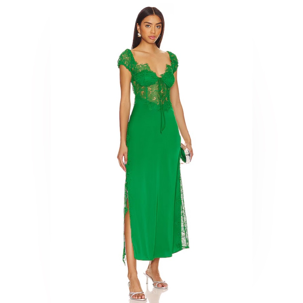 NWT For Love & Lemons Casey Maxi Dress in Green
